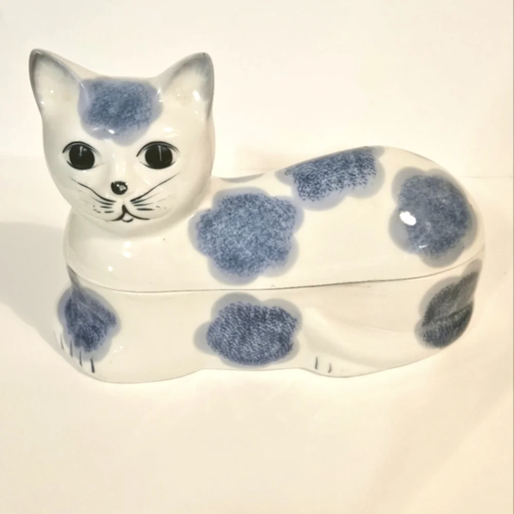 RARE VTG MR. MAN CAT PORCELAIN TRINKET JEWELRY FIGURINE 1983